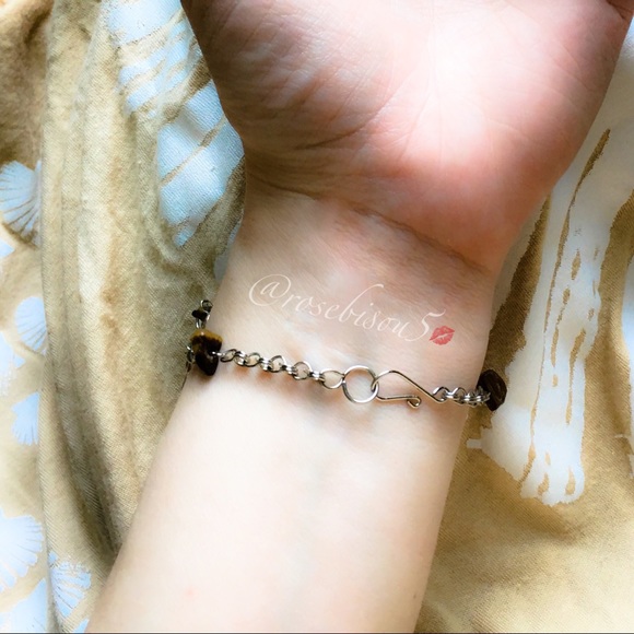 Natural Tigers Eye Teardrop + Link Boho Bracelet - Picture 6 of 8